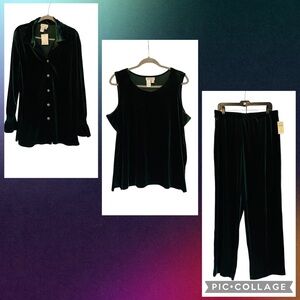 NEW Coldwater Creek 3 Piece Emerald Stretch Velvet Lounge Set, Size XL
